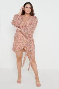 Tori Mini Drape Dress - Orange Ditsy Floral -By Knitwear Shop Tori mini drape dress floral 4182