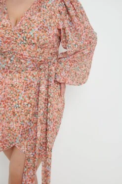 Tori Mini Drape Dress - Orange Ditsy Floral -By Knitwear Shop Tori mini drape dress floral 4218