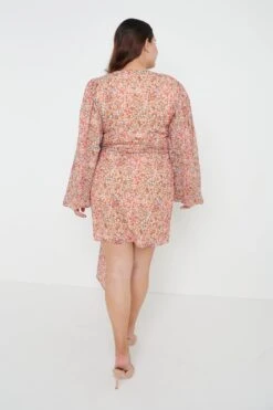 Tori Mini Drape Dress - Orange Ditsy Floral -By Knitwear Shop Tori mini drape dress floral 4252