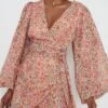 Tori Mini Drape Dress - Orange Ditsy Floral -By Knitwear Shop Tori mini dress orange floral 650