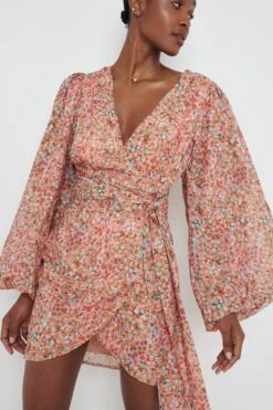 Tori Mini Drape Dress - Orange Ditsy Floral