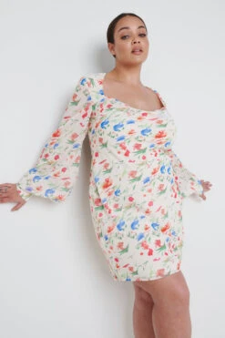 Talullah Cowl Neck Mini Dress Curve - Dainty Floral