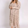Curve Dotty Day Dress - Beige Polka Dot