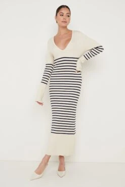 Vanessa Striped Knit Dress - Cream And Blue -By Knitwear Shop Vanessa Stripe Knit Dress 327