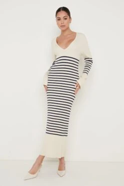 Vanessa Striped Knit Dress - Cream And Blue