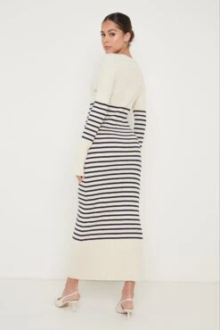 Vanessa Striped Knit Dress - Cream And Blue -By Knitwear Shop Vanessa Stripe Knit Dress 343