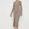 Vinnie Wrap Tie Midaxi Dress - Taupe -By Knitwear Shop Vinnie Wrap Dress Taupe 2900