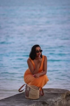 Mona A-Line Knit Dress - Orange -By Knitwear Shop orange dress 3